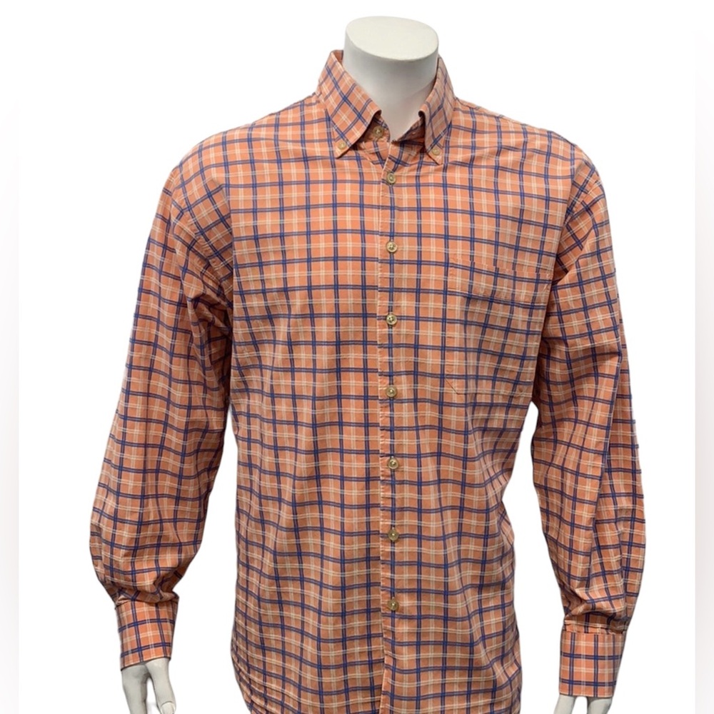 Orvis Orange Blue White Oxford Button Down Cotton Long Sleeve Shirt XL X-Large - Picture 1 of 8